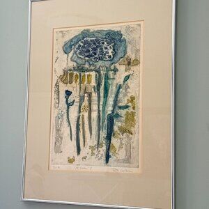 Mid 20th Century Signed Etching of Garden Flowers by Ruth Kerkovius